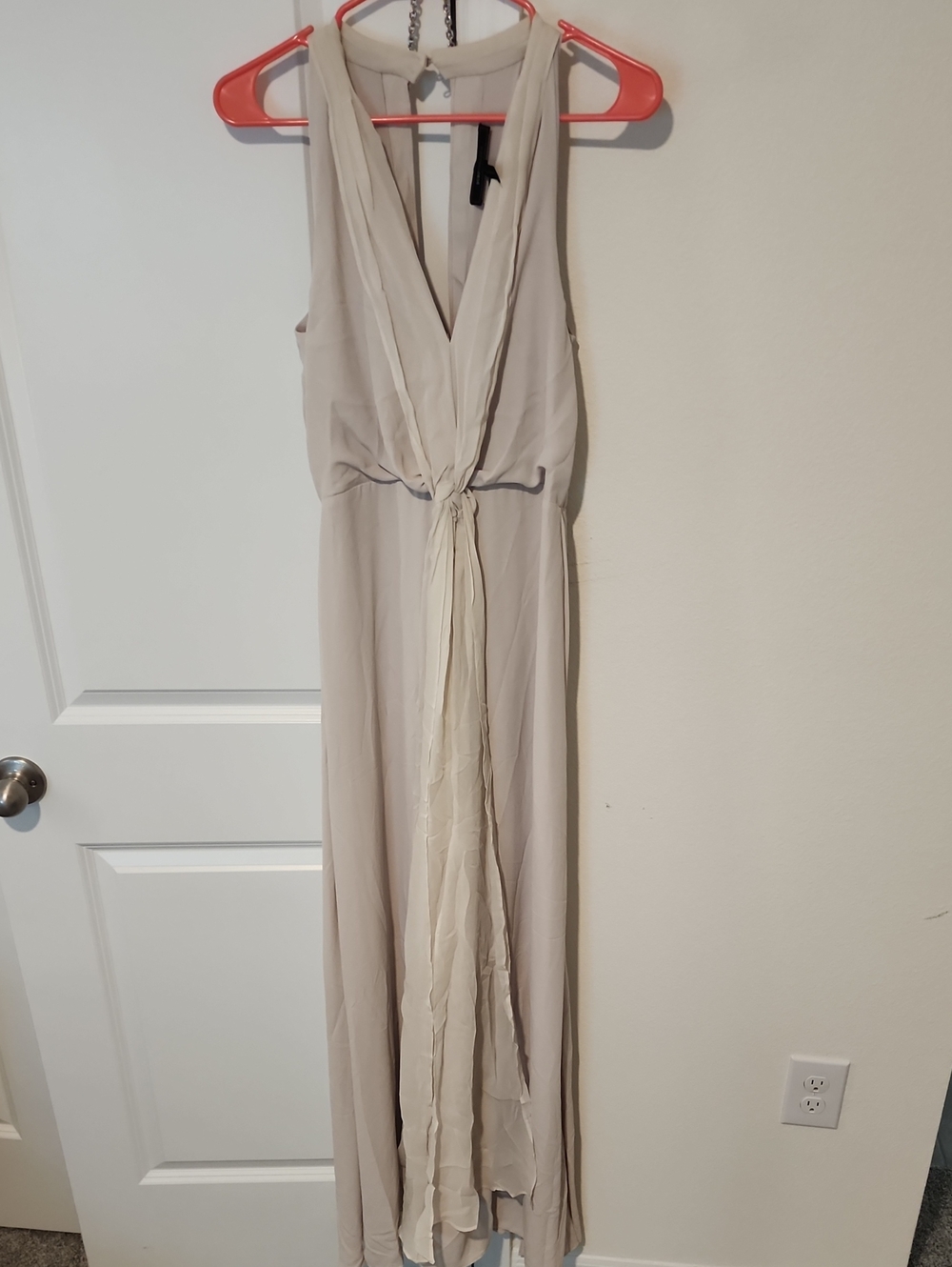 BCBGMaxAzria Light Cream Sleeveless Maxi Dress with Front Drape